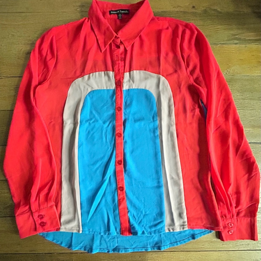 💖5 for $50💖Jealous tomato Red and Blue Button-Up Shirt Business Casual